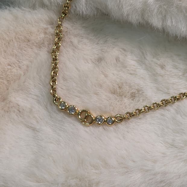 DIOR 디올 CD 체인 링크 큐빅 목걸이 (정품)