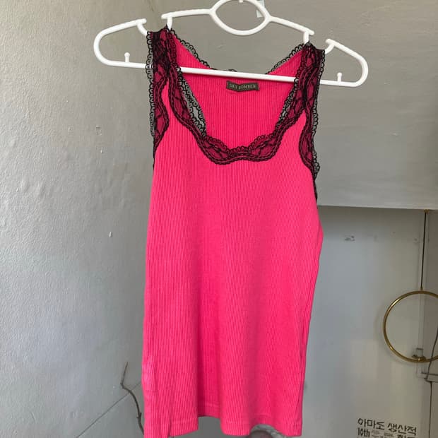 핫핑크 골지 레이스 나시