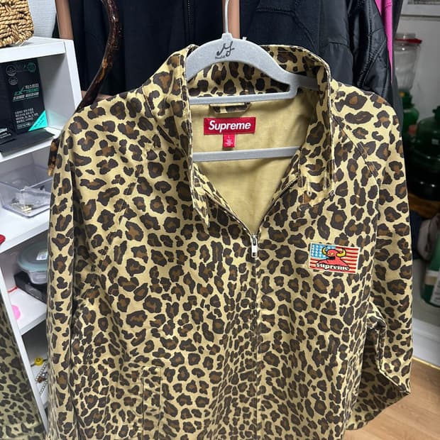 (L) 슈프림x토이머신 레오파드 해링턴 자켓
