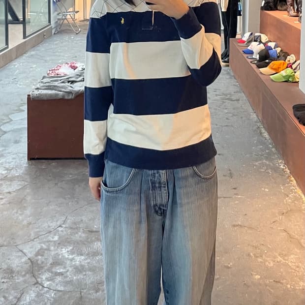 폴로 랄프로렌 포니로고 배색 멀티 칼라 럭비 티셔츠 H778