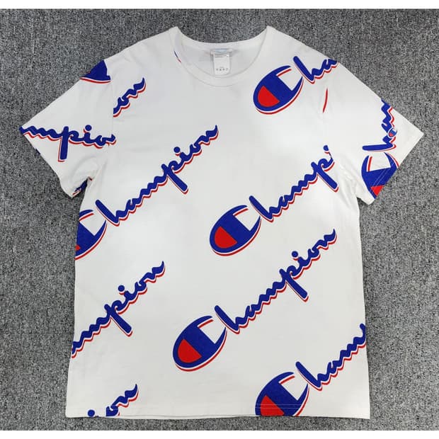 챔피온 크레이지 패턴 로고 프린팅 반팔티 L