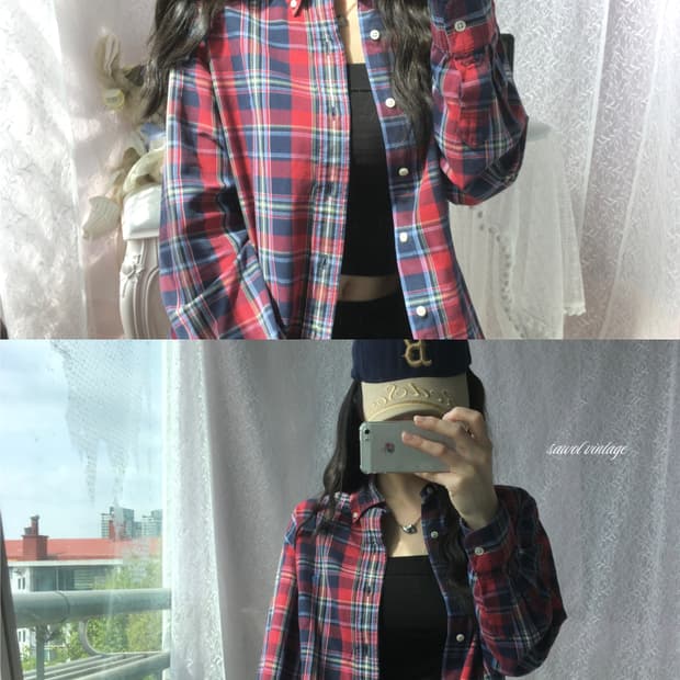 Polo navy red check shirt