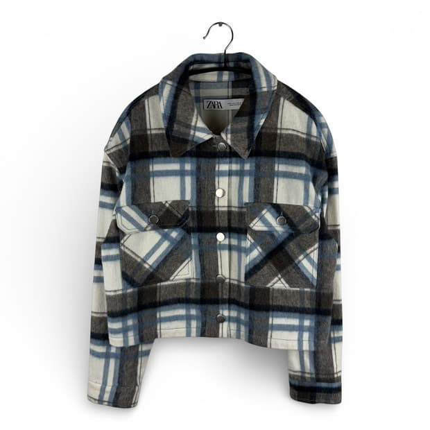S) 자라 우먼스 체크 크롭 오버핏 셔츠