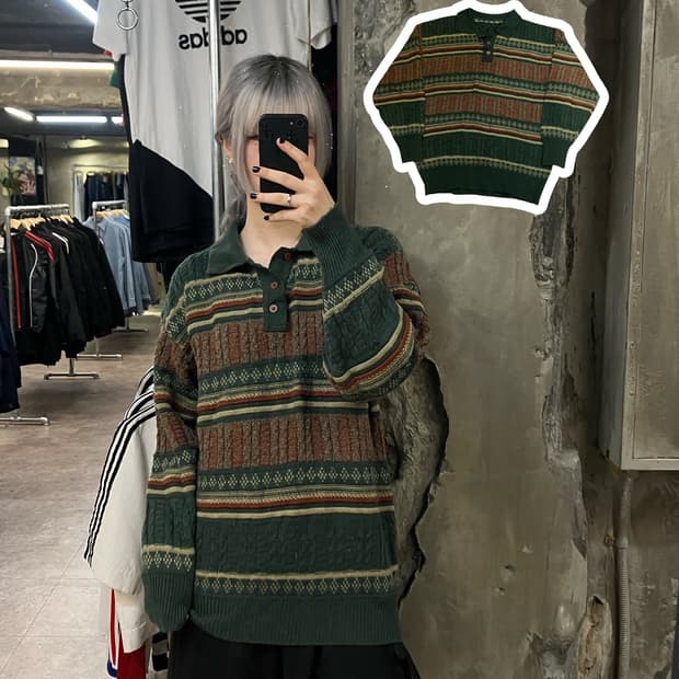 빈티지 패턴 니트 그린 #csz2625