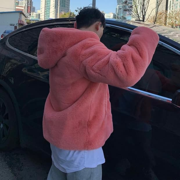 자체제작 코랄핑크 고퀄리티 퍼후드 (100-105)