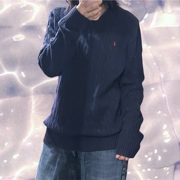 폴로 랄프로렌 신형 큐알 케이블 꽈배기 니트 네이비 XL 실측 L