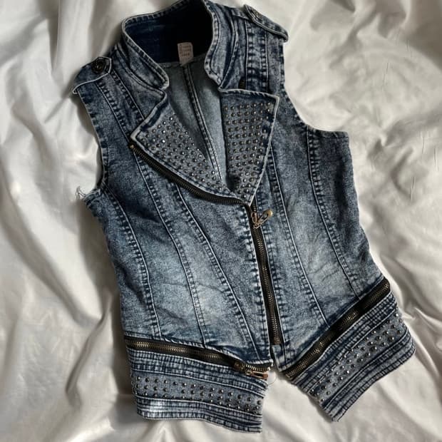 빈티지 데님 딱붙 라이더 베스트