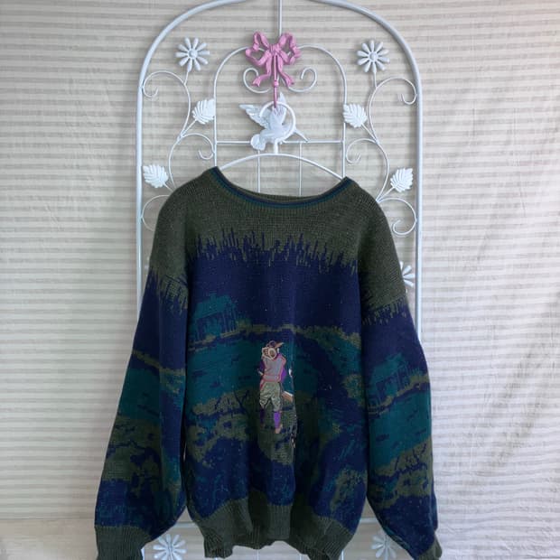 jpn vintage 폴로리 딥그린 니트 y2k 스트릿 갸루 펑키 일본빈