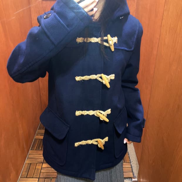 (L) 빈티지 네이비 후드 더플 코트 떡볶이 코트