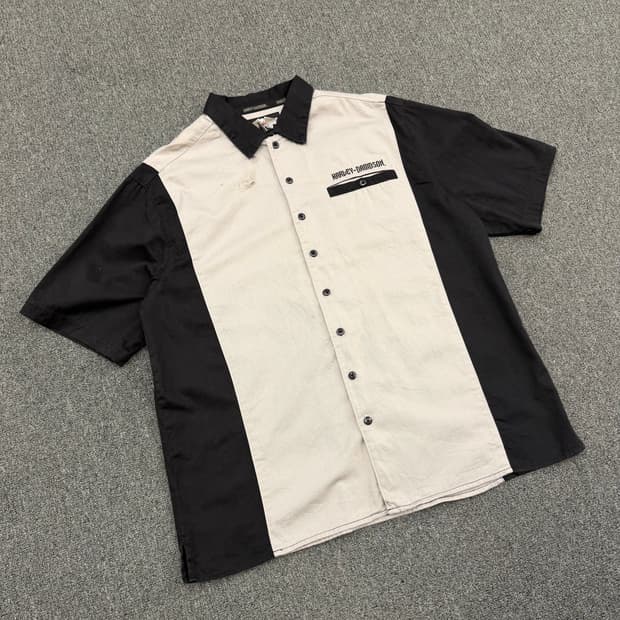 XL) 할리데이비슨 빈티지 후면 스컬 자수 반팔셔츠