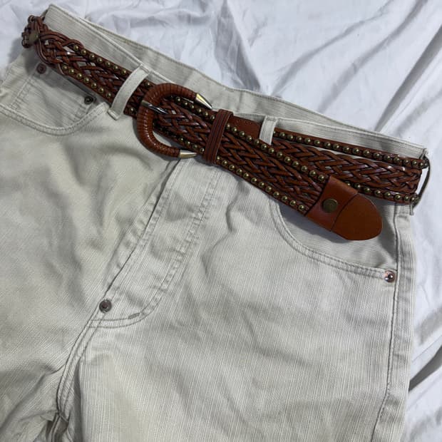빈티지 스터드 위빙 레더 벨트