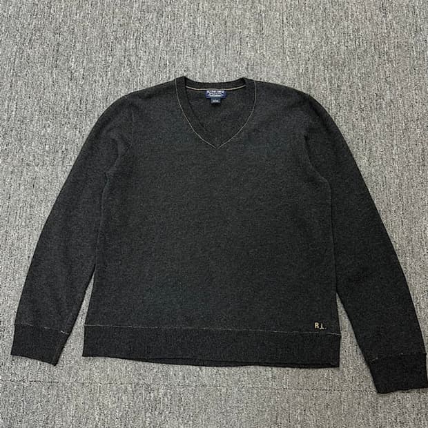 폴로 니트 폴로진 브이넥 니트 챠콜