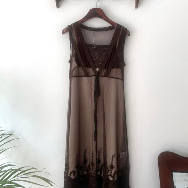 봉지빈티지 슬리브리스  이너원피스 + 원피스 세트 페어리 