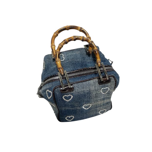 GILLI Heart Denim Bamboo Handle Bag