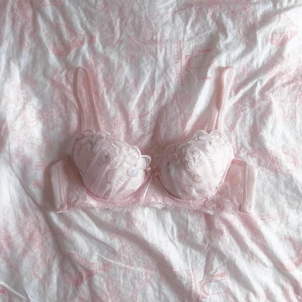 레이스 꽃 장식 핑크 브라 75B 리본 속옷 란제리 일브 히메 로걀