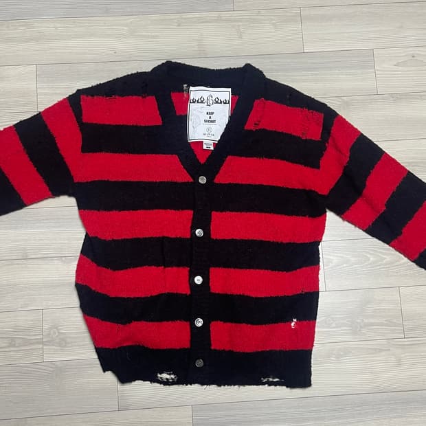 블랙아웃 리오버 스트라이프 데미지 가디건 L