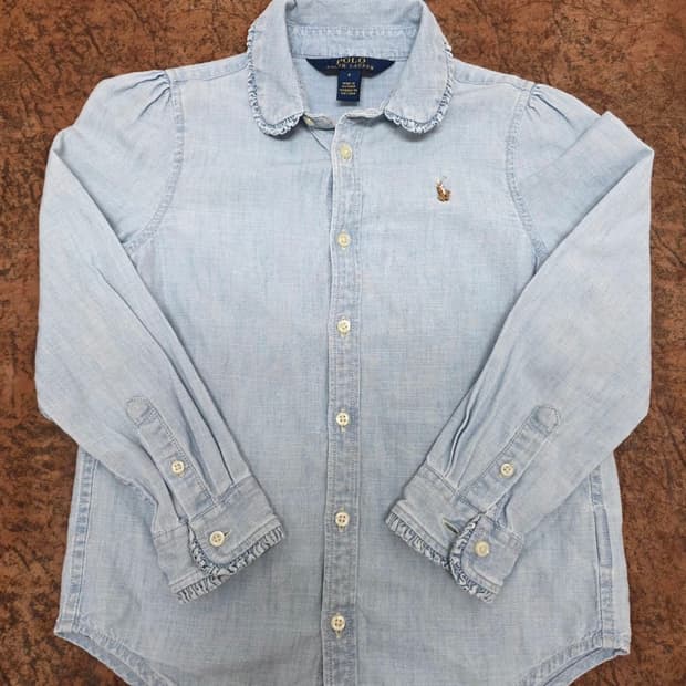 폴로랄프로렌 여아 러플 샴브레이 셔츠/블라우스 6세용