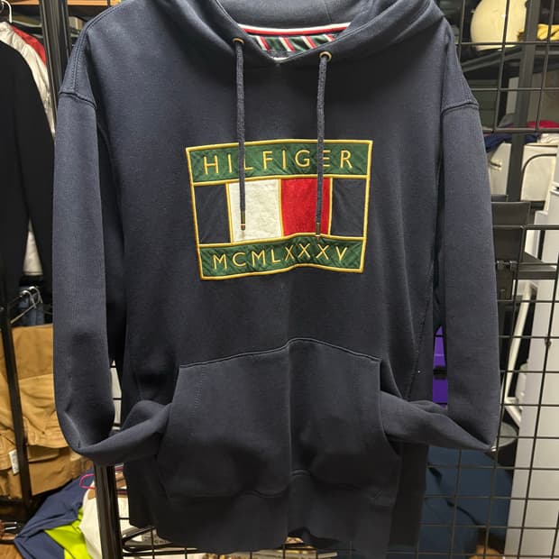 타미힐피거 네이비 로고 후드티 M