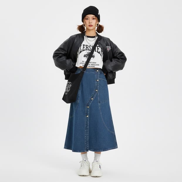 O'2nd 데님 롱 스커트 (페미닌 빈티지 데일리)