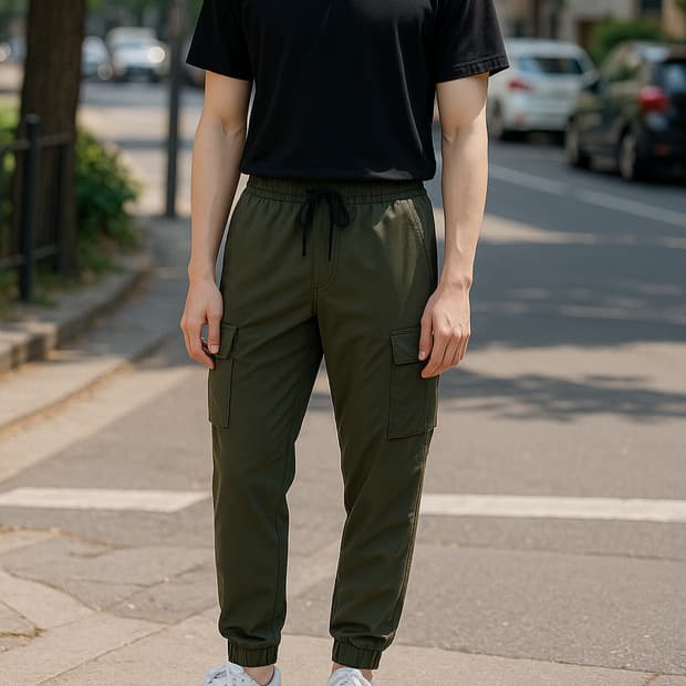 에디바우어 카키색 카고 조거팬츠_XL