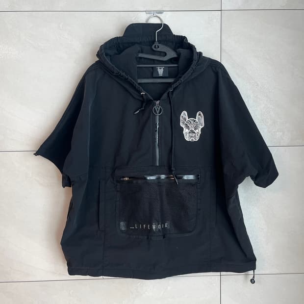 라이프워크 후드 반팔 아노락 바람막이 블랙 (FREE)