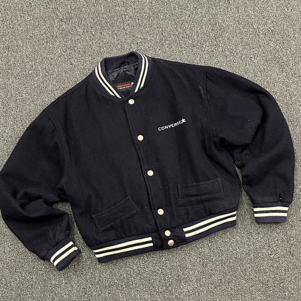 OS)컨버스 빈티지 빅로고 크롭 울 바시티 자켓