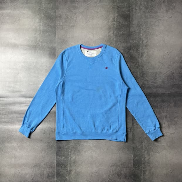 CHAMPION 챔피온 빈티지 블루 코튼 기모 맨투맨 A00496