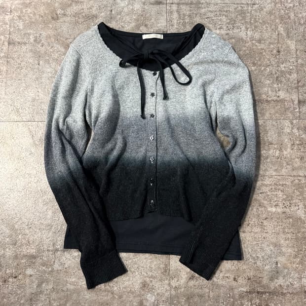 홀터넥 티 스타 버튼 글라데이션 울/앙고라 가디건 2pcs SET