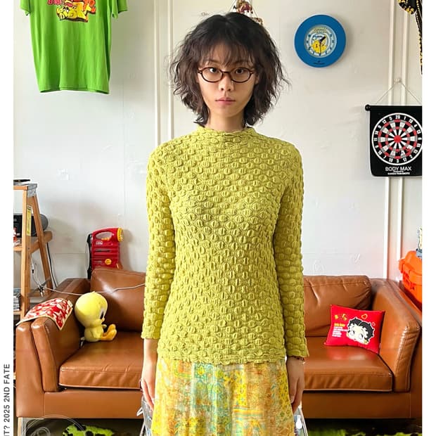 JPN Vintage 3D Dot Pattern Pleats Top