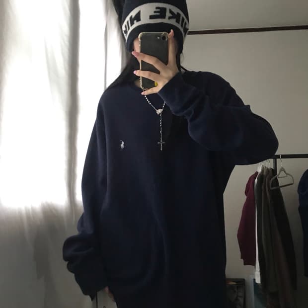 폴로 네이비 와플 롱슬리브