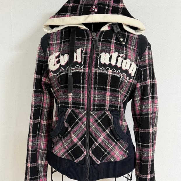 빈티지 EXR 체크 후드 집업