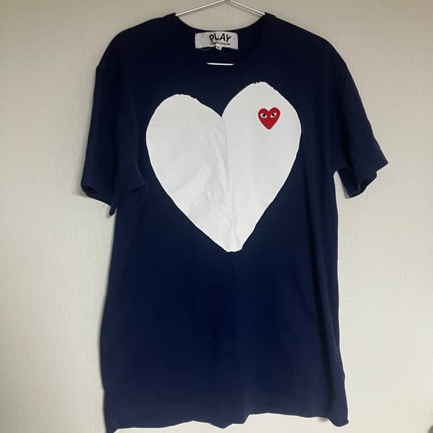 [XL] 플레이 꼼데가르송 레드 하트 프린트 반팔 네이비