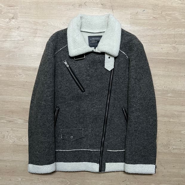 에이치커넥트 양털 카라 울 무스탕 자켓 [차콜] M/95