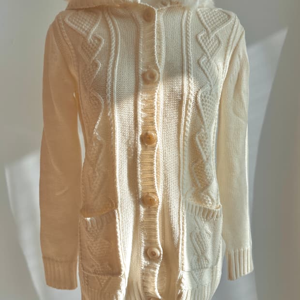 달천깔 히메갸루 사와코 일본빈티지 후드 퍼 니트가디건 