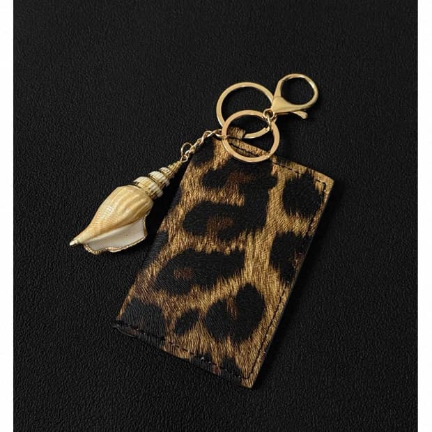 leopard-print key ring card wallet