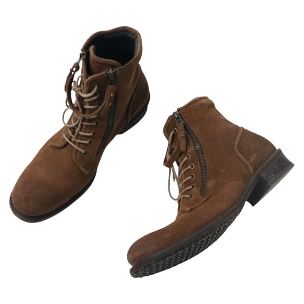 알프레도 바니스터 빈티지 브라운 스웨이드 레이스업 지퍼 부츠 (41)