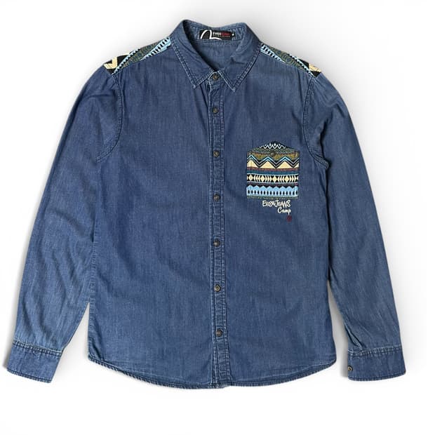 에비수 진스 에스닉 패치워크 데님 셔츠 M