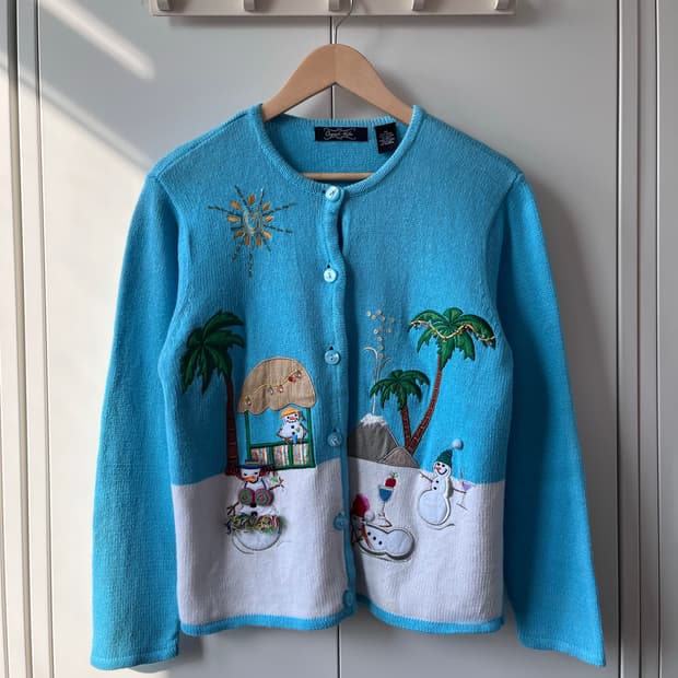 Crystal kobe 눈사람 여름휴가 풍경 니트 가디건 