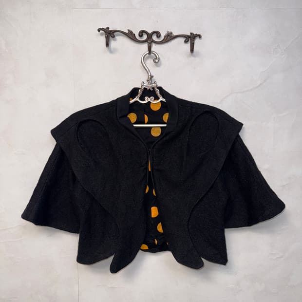 Black wool cape layered half bolero 