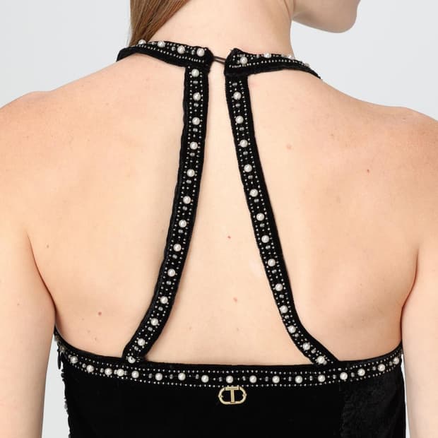 트윈셋 벨벳 쥬얼 홀터넥 원피스(새제품) 