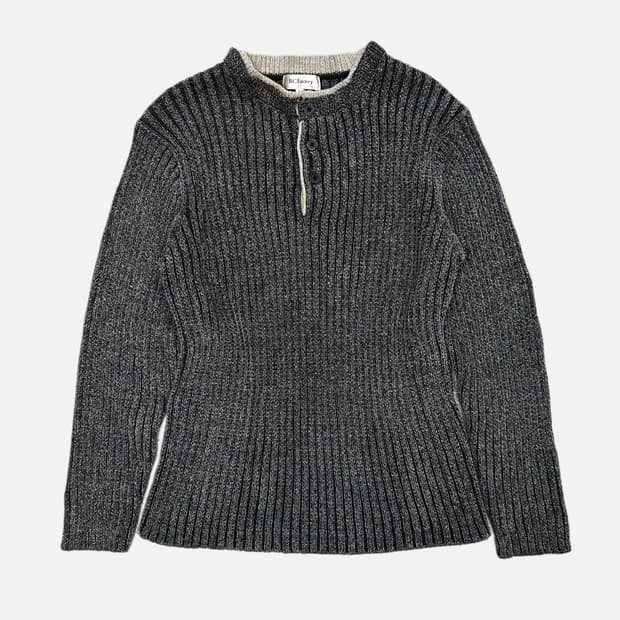 grunge ribbed button-neck knit
