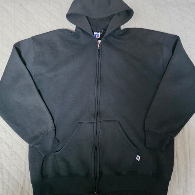 [XL] 90s 빈티지 러셀 애슬레틱 후드집업 블랙 ver. 페이드 핀홀