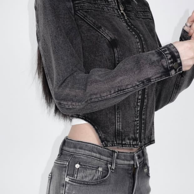 페일제이드 언발란스 크롭 데님 자켓