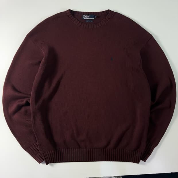 Polo  폴로 랄프로렌 자수 코튼 버건디 라운드 니트 