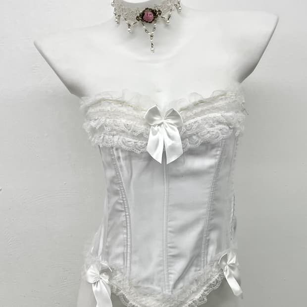 화이트 새틴 레이스 슬립