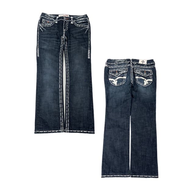 라구나비치 Y2K 락 펑크 스티치 부츠컷 데님팬츠