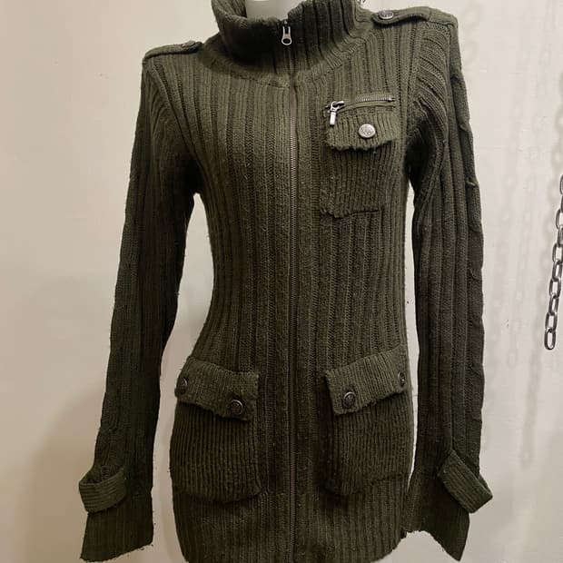 von dutch 본더치 골지 카키 니트 롱집업 y2k