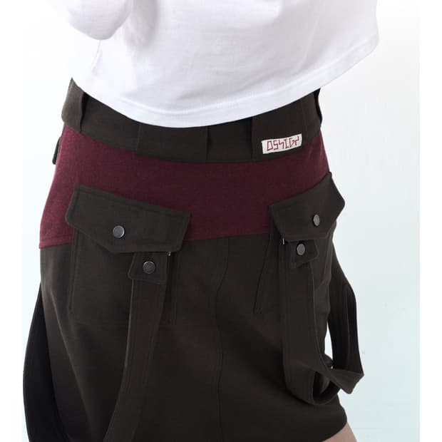 Oshigh 오스하이 울 스트랩 스커트 카키