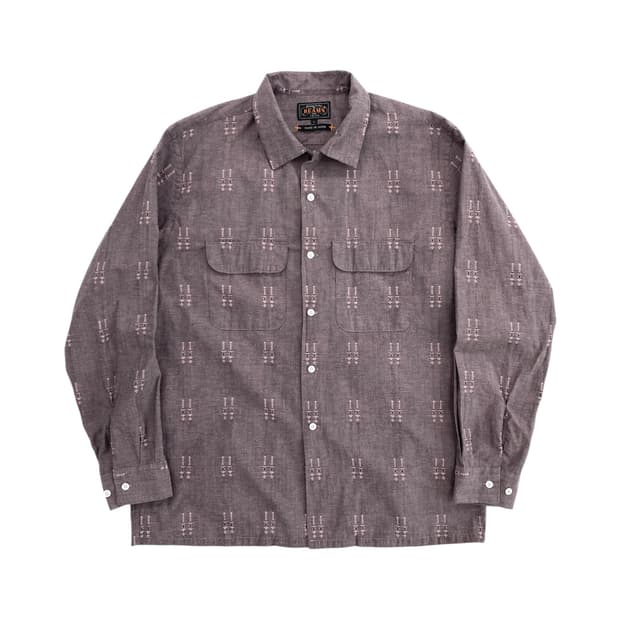 빔즈 플러스 자가드 샴브레이 오픈 칼라 셔츠