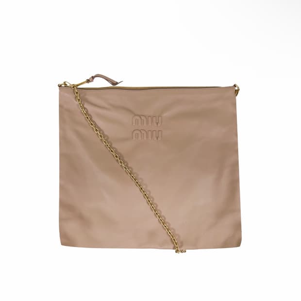 미우미우 여성 로고 체인 소프트 레더 숄더백 카메오 베이지 5BC114